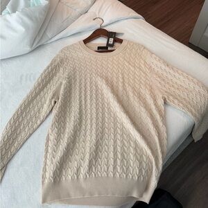 Elie Tahari Ivory Ribbed Crewneck Sweater
